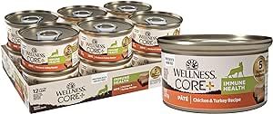 Wellness CORE+ Immune Health Natural Grain Free Canned Wet Cat Food, Chicken & Turkey Pate, 2.8 Ounces (Pack of 12)