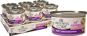 Wellness CORE Kitten Recipe, Natural Grain Free Canned Wet Cat Food, Chicken & Salmon Pate, 3 Ounces (Pack of 12)