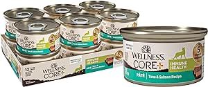 Wellness CORE+ Immune Health Natural Grain Free Canned Wet Cat Food, Tuna & Salmon Pate, 2.8 Ounces (Pack of 12)