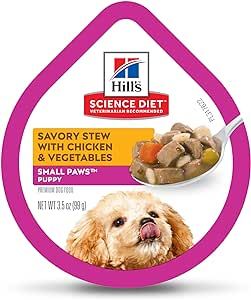 Hill's Science Diet Wet Dog Food, Puppy, Small Paws for Small Breeds, Savory Stew with Chicken & Vegetables Recipe, 3.5 oz Trays, 12-Pack