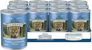 Blue Buffalo Wilderness High Protein, Natural Puppy Wet Dog Food, Turkey & Chicken Grill 12.5-oz cans (Pack of 12)