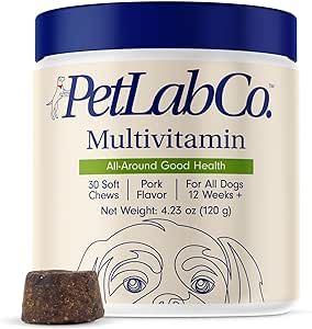 PetLab Co. 22 in 1 Dog Multivitamin - Support Dog's Immune Response, Skin, Coat, Joints & Overall Health - Vitamins A, E, D, B12, Minerals, Antioxidants - Chewable Pork Flavor