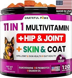 Dog Multivitamin Chewable with Glucosamine - Dog Vitamins and Supplements, Senior & Puppy Multivitamin for Dogs - Pet Chondroitin Hip and Joint Support Health, Immune Booster, Skin, Heart, Probiotics